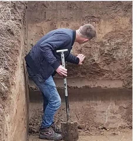 Pomiar penetrometrem w wykopie glebowym
